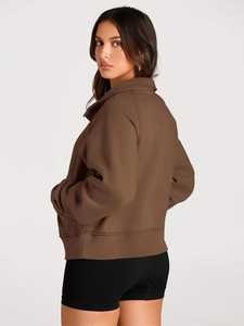 Top corto de estilo otoño para mujer con media cremallera en la parte delantera nuevo cuello alto con cremallera Sudadera con capucha corta Top de invierno estampado para damas - Product Image 5