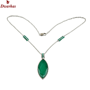 สร้อยคอจี้อัญมณีธรรมชาติสีเขียวโอนิกซ์สีเงินสเตอร์ลิง925 - Product Image 1