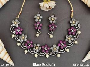 American Diamond Jewelry White Rhodium Polish Mejor para todas las ocasiones Conjuntos de collares AD/CZ - Product Image 2