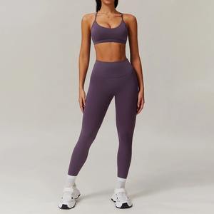 New 2pcs Women's Sexy High Waist Yoga Sportswear Set Long Sleeve <b>Crop</b> Sports Bra & Breathable <b>Leggings</b> for Workout & Fitness - Product Image 5