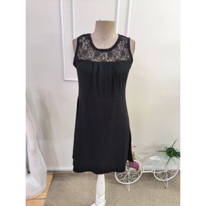 Robe courte en viscose à bretelles et col rond en dentelle pour femme, 35501 - Noir - Product Image 5