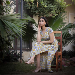 Vestido Maxi de Algodón con Estampado Jaipur, Vestido Corto, Producción OEM por Lotes, Proveedor de Ropa Femenina de la India - Product Image 1