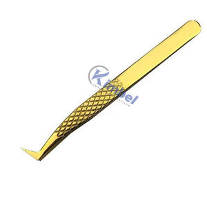 Pinzas profesionales para extensión de pestañas de acero inoxidable de 75 grados, mango de diamante dorado, aplicador de pestañas de volumen puntiagudo redondeado - Product Image 5