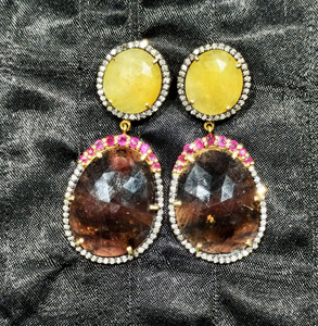 REYES Luxurious Ruby <b>Sapphire</b> Gemstone with Natural Diamond Victorian <b>Earrings</b> in Gold And Silver Dangle Jewelry for Women - Product Image 3