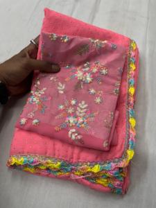 Evergreen Design tenue attrayante à la mode Georgette Saree avec multi-broderie travail femme fabrication de mode de l'Inde - Product Image 5