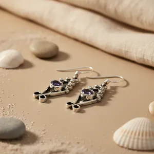 Bijoux en argent 925 pour femmes, élégantes boucles d'oreilles pendantes en améthyste, accessoire de mode - Product Image 3