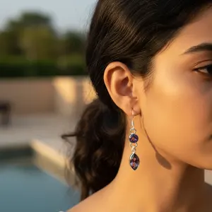 Boucles d'oreilles pendantes en cristal d'améthyste pour femmes - Ensemble cadeau en argent 925 - Product Image 2