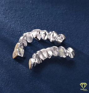 Grillz personnalisé en argent sterling 925 avec dents glacées cultivées en laboratoire VVS en argent plaqué or blanc rose cadeau de luxe pour lui - Product Image 4