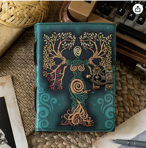 Carnet de notes vintage en cuir véritable avec bord festonné, journal, agenda, livre antique, livre de sorts, mère de la Terre, carnet de croquis bleu - Product Image 4