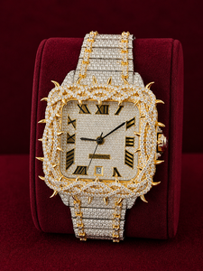 Reloj de Lujo con Diamantes Moissanite para Hombre, Estilo Hip Hop, Totalmente Cubierto de Diamantes, Automático, Cuadrado, con Brazalete de Acero Inoxidable en Oro y Plata - Product Image 1