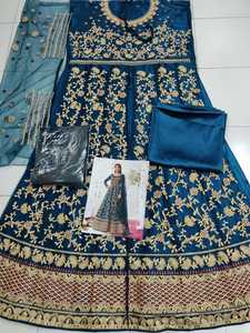 Robe de soirée de mariage de Style moderne, filet papillon lourd avec broderie, travail, manches longues, avec fond et dupata - Product Image 5