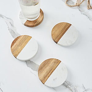 Handmade Wholesale decorative Natural wooden marble <b>coaster</b> wooden <b>coasters</b> <b>white</b> black wooden marble <b>coaster</b> - Product Image 2