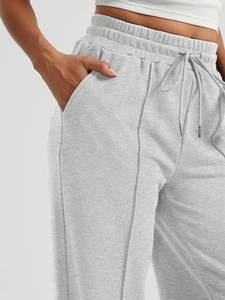 Joggers holgados de cintura alta sólidos para mujer; Pantalones de chándal de pierna ancha transpirables Pantalones atléticos de punto para otoño informal - Product Image 5