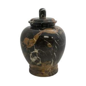 Urne de crémation pour adulte américain Onyx marbré or noir pierre polie à haute brillance Design artistique personnalisable humain écologique - Product Image 1