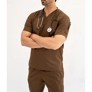Haute qualité personnalisable Logo infirmière médecin uniformes respirant couleur unie à manches courtes médical gommage costume unisexe uniforme - Product Image 4