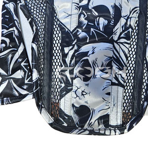 Corset tendance gothique et mode Halloween avec imprimé crâne noir et blanc sublime, empiècements en maille et fente sur les hanches - Product Image 6