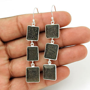 Solid 925 Sterling Silver Natural <b>Black</b> Sun Stone Party Wear Classic Look <b>Earring</b> <b>for</b> <b>Woman</b> Girls Handmade Jewelry Bulk Exporter - Product Image 2