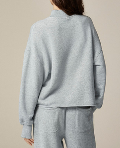 Sweat-shirt en éponge de coton français pour femmes couleur unie brodé col montant Style décontracté surdimensionné pour le printemps automne hiver avant - Product Image 4