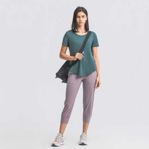 Camiseta deportiva de algodón 100% para mujer, camiseta informal de manga corta con cuello, ropa de entrenamiento de gimnasia activa cómoda para verano - Product Image 6