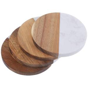 No Sous-verres ronds en bois d'acacia et de marbre Tasse à boissons en bois de taille personnalisée Tapis et tampons élégants - Product Image 5