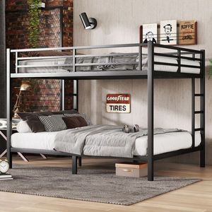 Lit superposé en acier réglable de style moderne, double sur double, avec barrière de sécurité et échelle intégrée, idéal pour chambre à coucher, dortoir, hôtel, appartement - Product Image 1