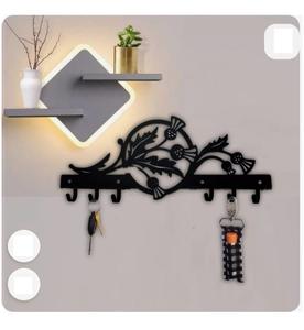 Porte-clés élégant en métal noir pour la décoration intérieure avec crochets de montage mural pour une organisation facile des clés de l'Inde - Product Image 1