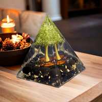 Hecho a mano más nuevo Feng Shui orgón pirámide negro turmalina peridoto curación cristal energía cuarzo herramienta de meditación para la decoración del hogar