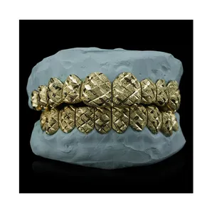 Pemasok kisi gigi bertatahkan berlian kualitas Premium kisi gigi berlapis emas dan perak murni untuk pria dan wanita