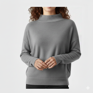 Suéter de Mujer de Punto Grueso, Cuello Alto Simulado, Estilo Holgado, para Invierno, Sensación Suave Premium, Manga Larga, Casual, Relajado, Moderno - Product Image 1