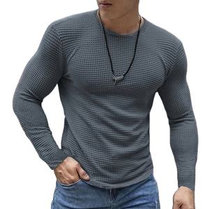 Casual Waffle Solid Color Sweatshirts for Mens Autumn <b>Leisure</b> Long Sleeve Crew Neck Pullover Tops Men Fashion <b>Bottoming</b> T-shirts - Product Image 6