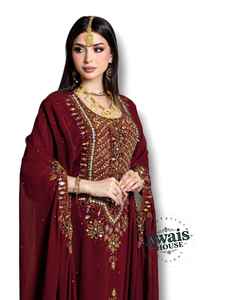 Robe Kaftan Abaya en Chiffon Brodée de Perles de Cristal Fait Main de Luxe 100% Polyester Silhouette en A Manches Longues Modeste - Product Image 3