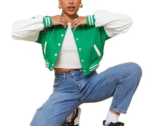 Chaqueta de Lana de Alta Calidad para Mujer, Diseño Profesional Estilo Universitario, Chaqueta Corta Informal de Lana y Cuero con Bordado Personalizado - Product Image 4