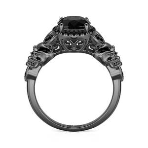 Jeulia Gothic Halo Black <b>Skull</b> <b>Ring</b> Sterling Silver Fashion Wedding Band - Product Image 3