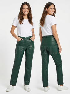 Pantalones de Cuero Genuino de Cintura Alta a la Moda, Unisex, de Pierna Recta, Clásicos, con Cinco Bolsillos, Logotipo Bordado Personalizado - Product Image 4