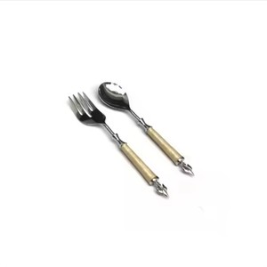 Premium Customized Silver Plated <b>Serving</b> Set New Style Flatware with Wooden and Acrylic Handle Includes Fork and <b>Spoon</b> - Product Image 2