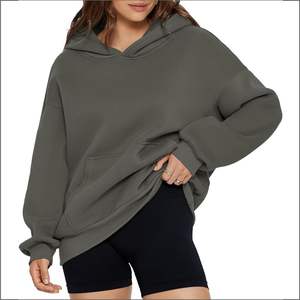 Jersey de punto con estampado de gran tamaño de lujo con capucha para mujer, manga larga, bolsillo frontal, forro polar de Color sólido, cuello con capucha de algodón 100% - Product Image 1