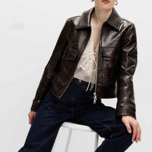 Chaqueta de Cuero con Diseño Elegante para Mujer, Tejida en Invierno, Transpirable, Ecológica, con Relieve Frontal Sólido, de Primera Calidad - Product Image 3