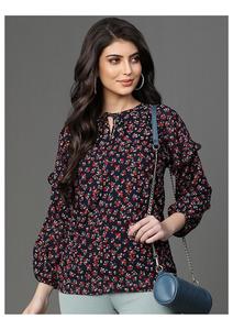 Top à manches cloche en crêpe à la mode teint uni avec des détails de boutons élégants Pièce de déclaration parfaite pour des looks décontractés et de fête - Product Image 2