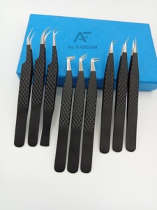 Instruments de AL-FARDAN Logo personnalisé modèle ET-1256 pince à cils en acier inoxydable noir mat miroir poignée pointue en gros - Product Image 3