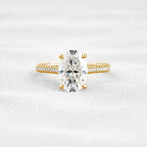 Anillo de compromiso de moissanita de corte ovalado de plata 925 Juego de pavé Style33 - Product Image 2