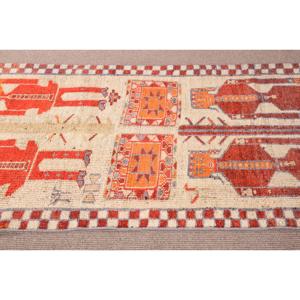Turkish Rug, 3.7x11 ft <b>Runner</b> Rug, <b>Red</b> Orange Herki Wool Rug - Product Image 4