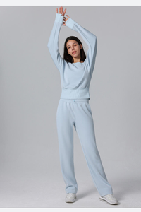 เสื้อสเวตเตอร์คอกลมแขนยาวสำหรับผู้หญิงเสื้อสเวตเตอร์แบบสวมหัวมีฮู้ดสีพื้น - Product Image 6