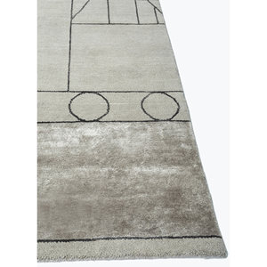 Tapis en laine et soie de bambou noué à la main Kavi gris et noir, design Théorie du Chaos, rectangulaire géométrique pour la maison et la voiture, modèle Eskn-1006 - Product Image 4