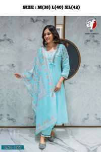 ผ้าฝ้ายผสมที่น่าสนใจพร้อมกางเกงปักลาย kurti และแฟชั่นผู้หญิงดูแพตตาช้อปปิ้งออนไลน์ - Product Image 2