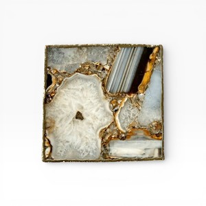 Decorative Modern White Agate <b>Coasters</b> with <b>Blue</b> Crystal Inlay for Contemporary Table Decor - Product Image 5
