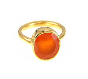 Carnelian Gemstone Oval Shape Gold Vermeil 925 <b>Sterling</b> <b>Silver</b> Bezel <b>Set</b> <b>Ring</b> Stone Size10x8mm Birthstone Gemstones <b>Silver</b> <b>Rings</b> - Product Image 1