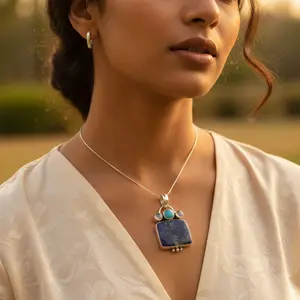 Collier pendentif en argent 925 avec charoïte pour femmes, pierre précieuse de coupe coussin, bijoux en rhodium, boîte géométrique orthodoxe avec zircon - Product Image 1