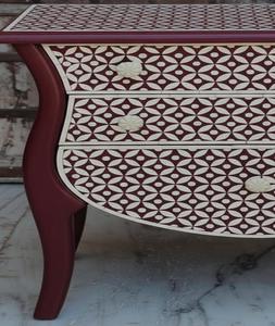 Table de chevet à 3 tiroirs en os incrusté floral en gros, provenant d'Inde, pour le salon, meubles en os incrusté - Product Image 2