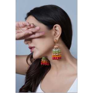 ต่างหู Jadau Jhumki ประดับลูกปัดต่างหูห้อยชุบทองแบบคลาสสิกทันสมัยพร้อมเพชรไข่มุกสำหรับปาร์ตี้งานแต่งงานของขวัญ - Product Image 3