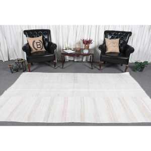 Alfombra de 5.2x8.9 pies, Alfombra Turca Vintage, Alfombra Blanca de Lana del Suroeste - Product Image 2
